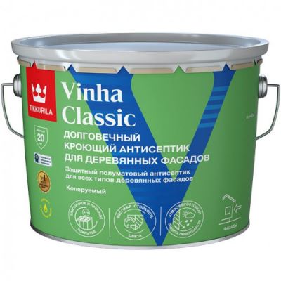 Антисептик кроющий Tikkurila Vinha Classic водоразбавляемый полуматовый база C 9 л