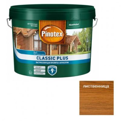 Пропитка декоративная для защиты древесины Pinotex Classic Plus 3 в 1 лиственница 9 л