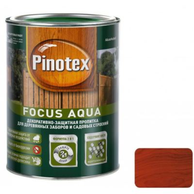 Пропитка декоративная для защиты древесины Pinotex Focus Aqua красное дерево 0,75 л.
