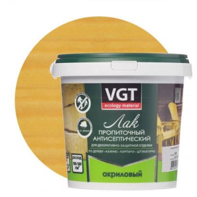 Лак акриловый пропиточный с антисептиком для дерева и камня VGT цвет дуб 0,9 кг