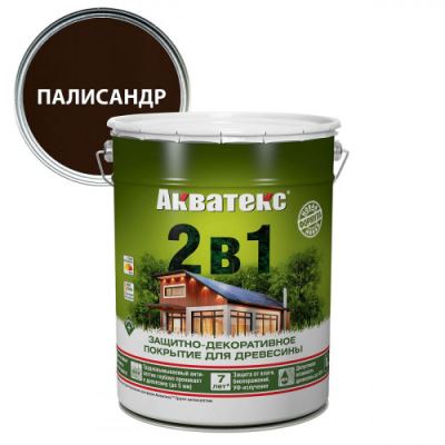 Защитно-декоративное алкидное покрытие для дерева Акватекс 2 в 1 полуматовое цвет палисандр 20 л