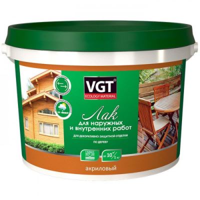 Лак акриловый для наружных и внутренних работ VGT матовый бесцветный 9 кг