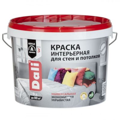 Краска для стен и потолков интерьерная универсальная Dali цвет белый 9 л