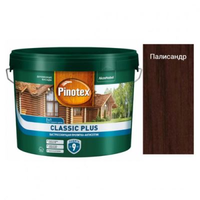 Пропитка декоративная для защиты древесины Pinotex Classic Plus 3 в 1 палисандр 9 л