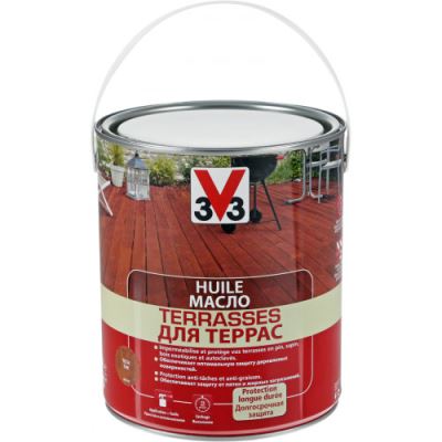 Декоративное масло для фасадов и террас V33 цвет тиковое дерево 2,5 л