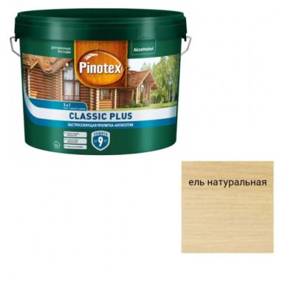 Пропитка декоративная для защиты древесины Pinotex Classic Plus 3 в 1 ель натуральная 9 л