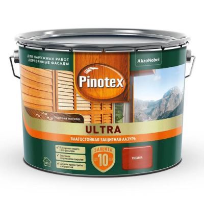 Пропитка декоративная для защиты древесины Pinotex Ultra AWB полуглянцевая рябина 9 л