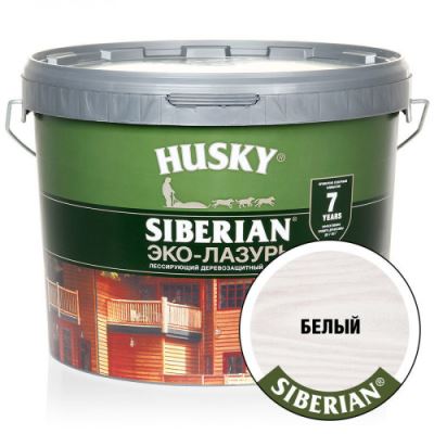 Акриловый антисептик для дерева полуматовый Husky Siberian Эко-Лазурь цвет белая 9 л