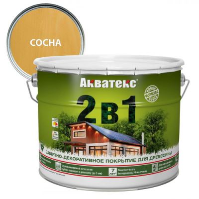 Защитно-декоративное алкидное покрытие для дерева Акватекс 2 в 1 полуматовое цвет сосна 9 л