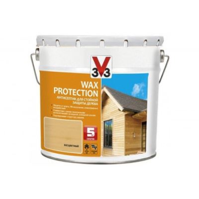 Алкидный антисептик для дерева с воском V33 Wax Protection цвет бесцветный 9 л