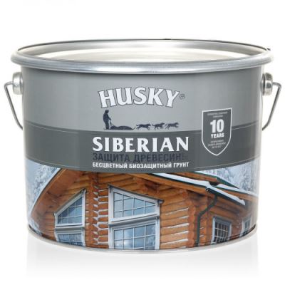 Бесцветный биозащитный грунт для дерева Husky Siberian 9 л