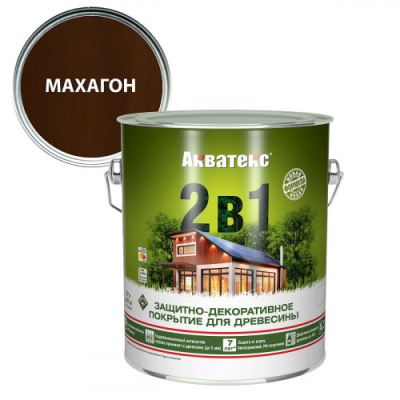 Защитно-декоративное алкидное покрытие для дерева Акватекс 2 в 1 полуматовое цвет махагон 2,7 л