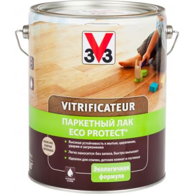 Паркетный лак V33 Eco Protect цвет полуглянцевый 5 л