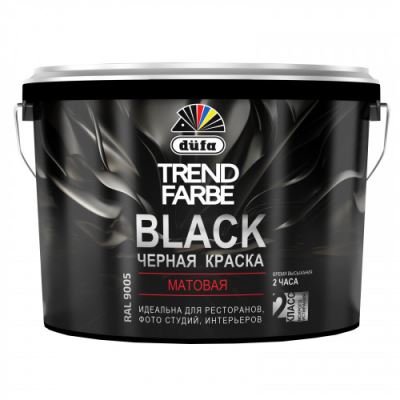 Краска для стен и потолков водно-дисперсионная Dufa TrenDufarbe Black матовая черная 10 л