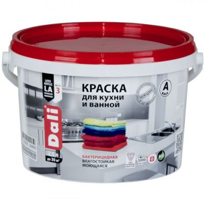 Краска для кухни и ванной влагостойкая Dali глубокоматовая база А 2,5 л