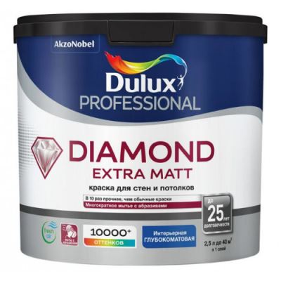 Краска для стен и потолков водно-дисперсионная Dulux Diamond Extra Matt глубокоматовая База BW 2,5 л