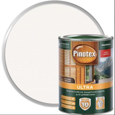 Пропитка декоративная для защиты древесины Pinotex Ultra AWB полуглянцевая белая 0,9 л