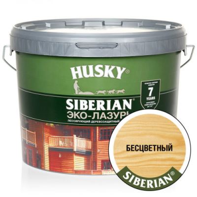 Акриловый антисептик для дерева полуматовый Husky Siberian Эко-Лазурь цвет бесцветная 9 л