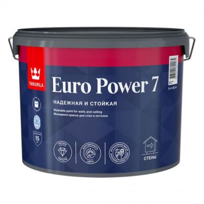 Краска моющаяся для стен и потолкa Tikkurila Euro Power 7 матовая база A 9 л