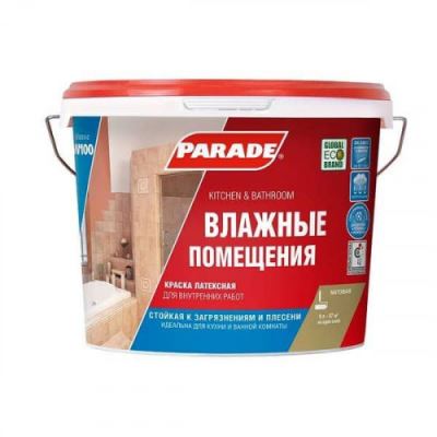 Краска латексная для кухонь и ванных комнат Parade W100 Влажные помещения База А 9 л