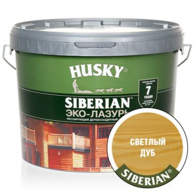 Акриловый антисептик для дерева полуматовый Husky Siberian Эко-Лазурь цвет светлый дуб 9 л