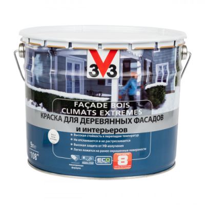 Краска для деревянных фасадов и интерьеров V33 Climats Extrimes база А 9 л